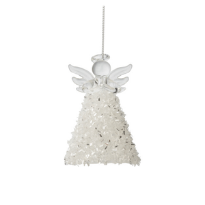 Option2 Silver and White Tinsel Glass Angel Ornament