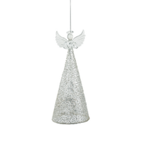 Silver Glitter Large Angel Ornament
