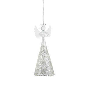 Option2 Angel Glass Ornament 6.25 Inch Silver Sand Skirt