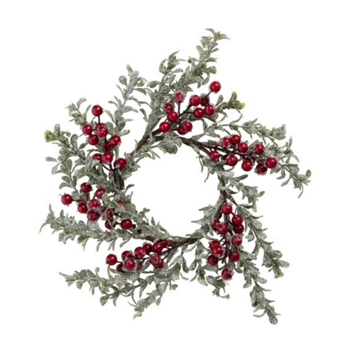 Option2 Candle Ring Glitter Leaves and Red Berry 4.5 inch Option2 Candle Ring Glitter Leaves and Red Berry 4.5 inch