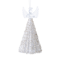 Angel Glass Ornament Silver Beaded