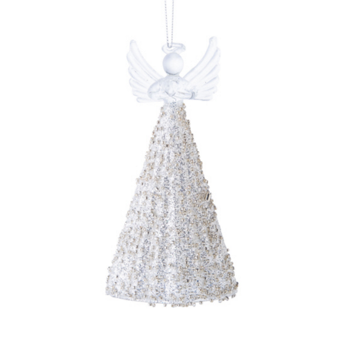 Option2 Angel Glass Ornament Silver Beaded