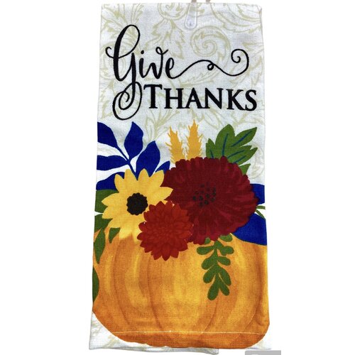 Ritz Kitchen Towel Pumpkin Floral Thanks