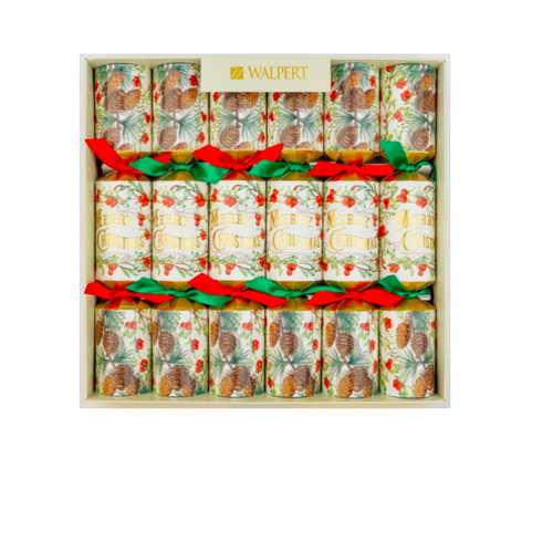 Silver Tree Crackers Merry Christmas Holly and Pine 6 pieces Silver Tree Crackers Merry Christmas Holly and Pine 6 pieces