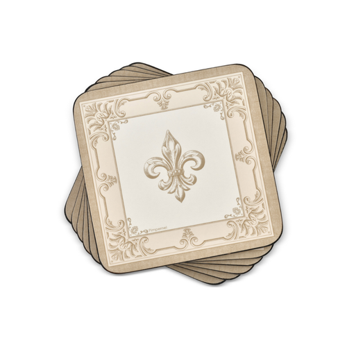 Pimpernel Coasters Fleur de Lys Taupe and Gold Set of 6