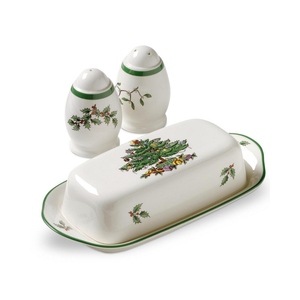 Spode Christmas Tree Hostess Set Butter Dish, Salt & Pepper