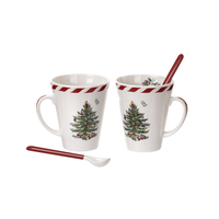 Christmas Tree Peppermint Mugs with Spoons Set of 2