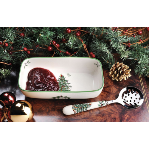 Spode Christmas Tree Cranberry Server with Slotted Spoon