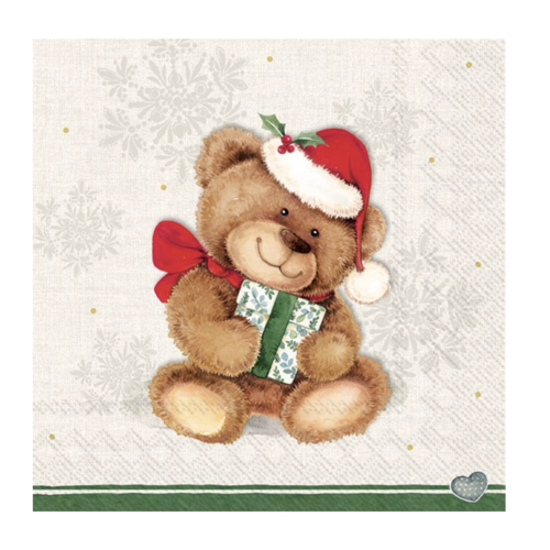 IHR Napkin Cocktail Paper Christmas Teddy