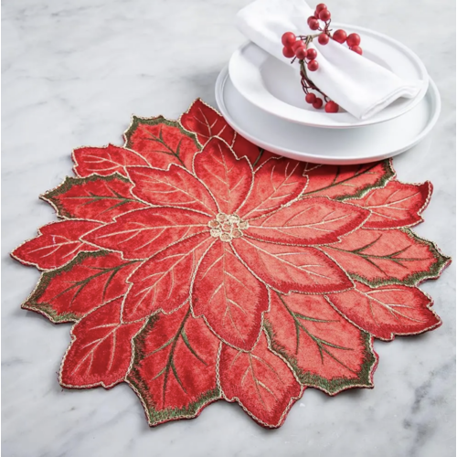 Harman Pointsettia Embroidered Placemat Red