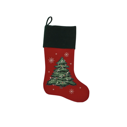 Harman Tree Velvet Stocking Red