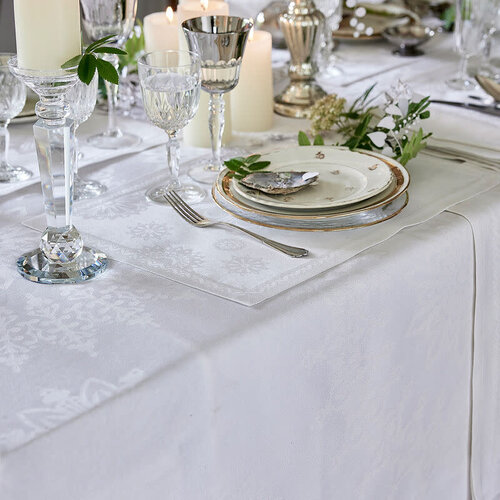 Jacquard Francais Tablecloth Lumieres d'Etoiles White 68 x 145 Inches