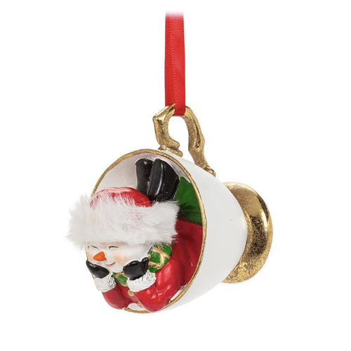 Abbott Snowman in Teacup Ornament