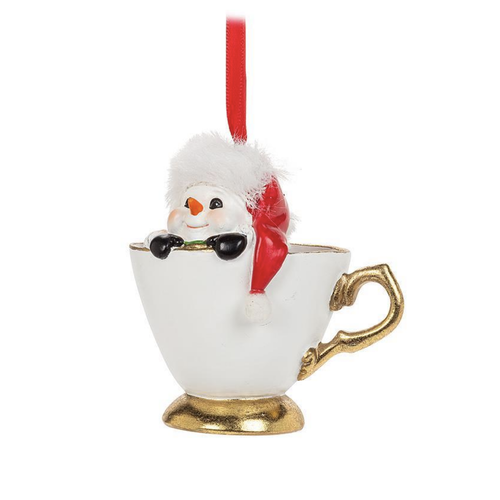 Abbott Snowman in Teacup Ornament