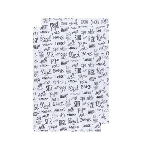 Now Designs Tea Towel Floursack Kitchen Words Black Set of 2