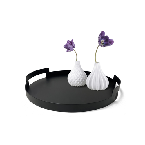 Natural Living Black Metal Round Serving Tray