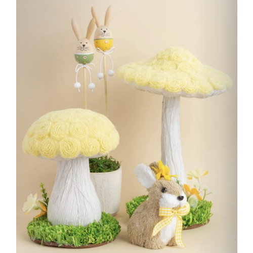 Silver Tree Yellow Mushroom in Green Grass 10 Inch