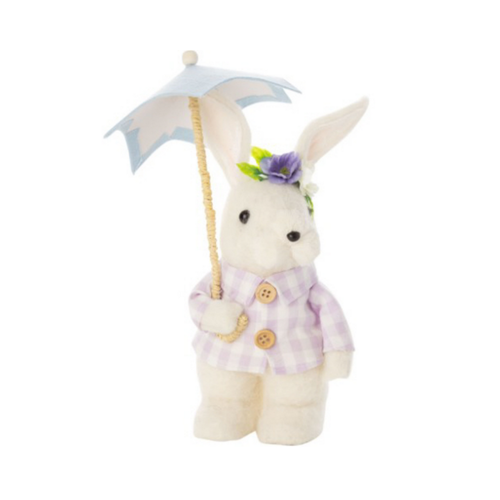 Silver Tree Bunny with Light Blue Umbrella