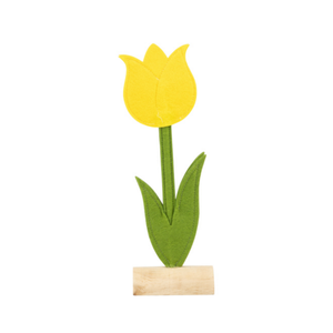 Silver Tree Yellow Felt Tulip with Wood Base 12 Inch