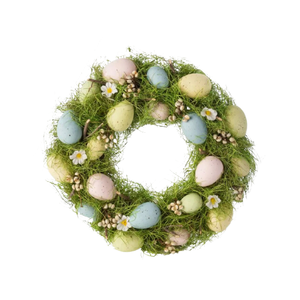 Silver Tree Grass Wreath with Pastel Eggs