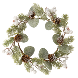 Silver Tree Candle Ring White and Silver Berries with Pine Cones Large Silver Tree Candle Ring White and Silver Berries with Pine Cones Large