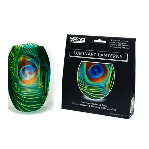 MODGY Luminary Lantern Peacock & Water Activated LED Candles 4 Each MODGY Luminary Lantern Peacock & Water Activated LED Candles 4 Each