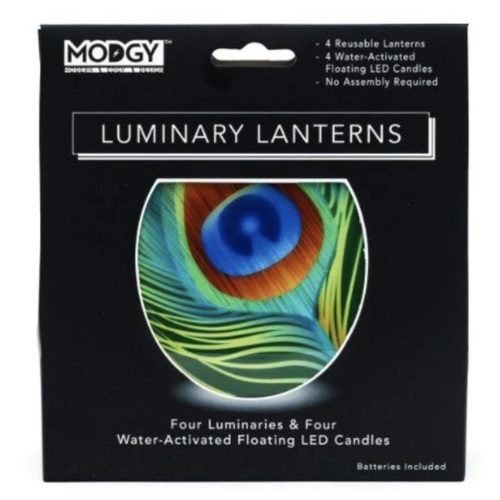 MODGY Luminary Lantern Peacock & Water Activated LED Candles 4 Each