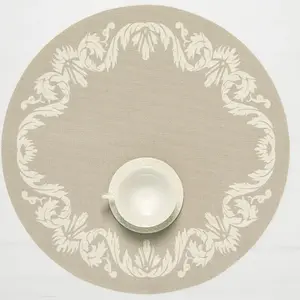 Chilewich Placemat Round Scrolls Flax