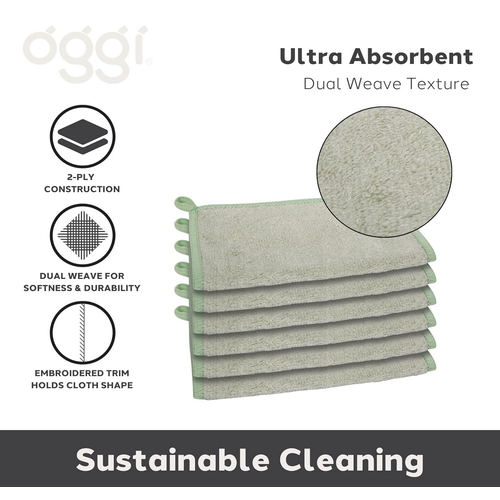 Oggi Bamboo Kitchen Cloths Sage 6pc