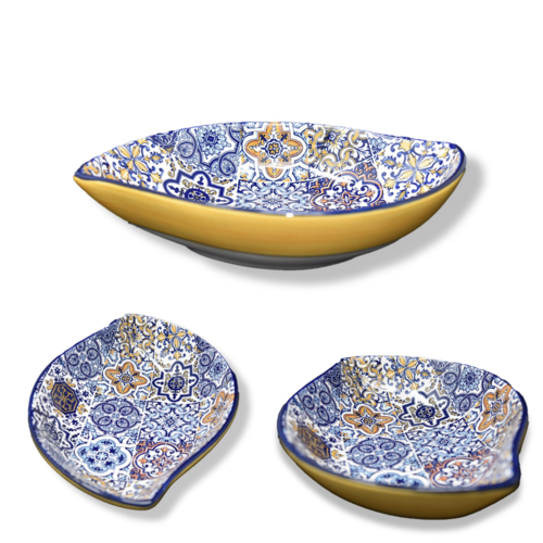 PORTUGAL IMPORTS Azulejo Leaf Shaped Bowl 8 Inch