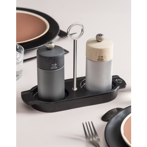 Peugeot Linea Ceramic Salt and Pepper Mill Tray Satin Black Peugeot Linea Ceramic Salt and Pepper Mill Tray Satin Black