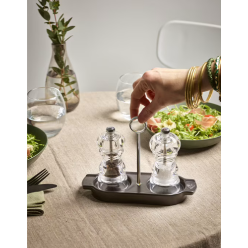 Peugeot Linea Ceramic Salt and Pepper Mill Tray Satin Black Peugeot Linea Ceramic Salt and Pepper Mill Tray Satin Black