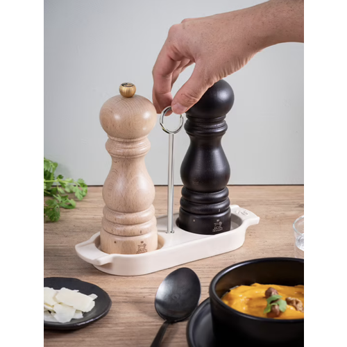Peugeot Linea Ceramic Salt and Pepper Mill Tray Ecru
