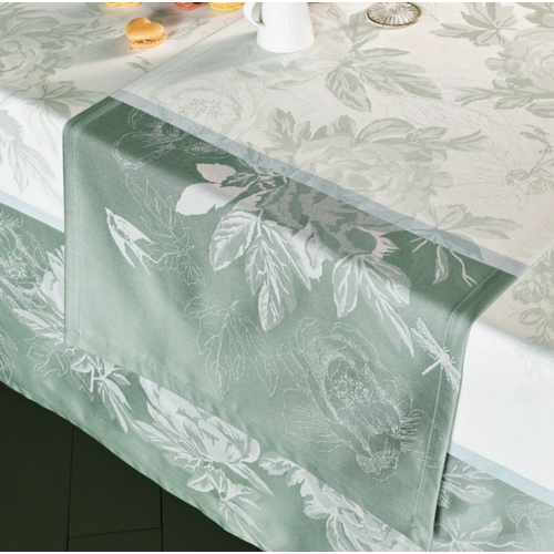 Garnier Thiebaut Table Runner Jardin De Pivoines Vert Green Sweet 69 x 21 Inch