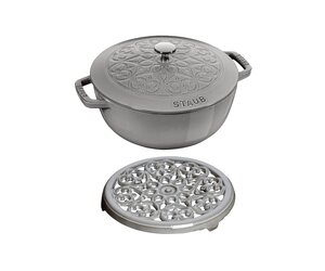Staub Dutch Oven Grey Lily Trivet Set Staub