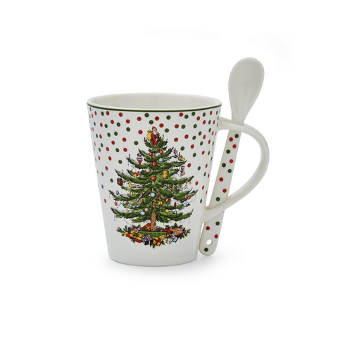 Spode Christmas Tree Polka Dot Mug and Spoon
