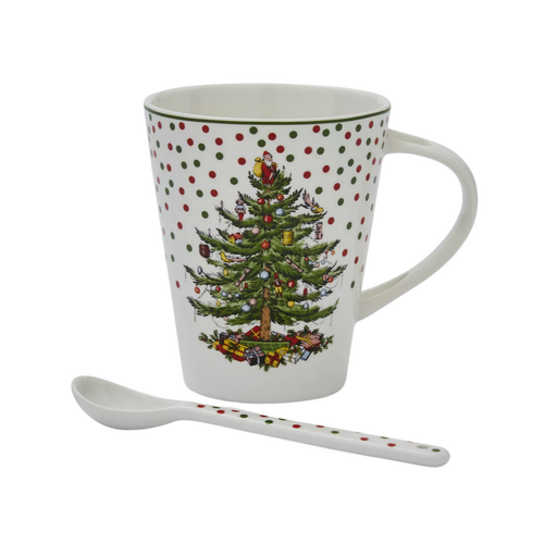 Spode Christmas Tree Polka Dot Mug and Spoon