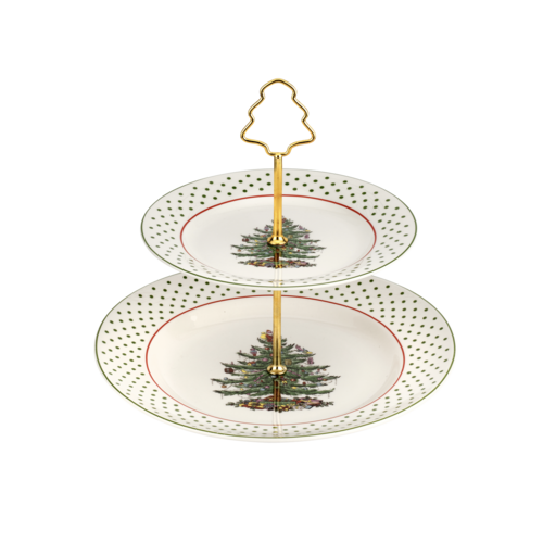 Spode Christmas Tree Polka Dot Two Tiered Server