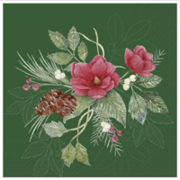 Napkin Cocktail Paper Christmas Flowers Green