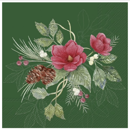 IHR Napkin Cocktail Paper Christmas Flowers Green IHR Napkin Cocktail Paper Christmas Flowers Green