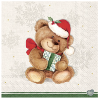 Napkin Cocktail Paper Christmas Teddy Cream