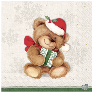 IHR Napkin Cocktail Paper Christmas Teddy Cream