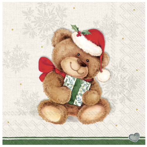 IHR Napkin Cocktail Paper Christmas Teddy Cream IHR Napkin Cocktail Paper Christmas Teddy Cream