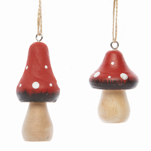 Silver Tree Wood Mushroom Painted Ornament