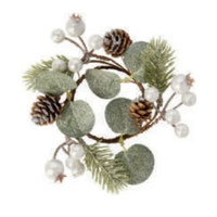 Candle Ring White and Silver Berries with Pine Cones Small