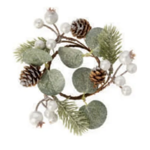 Silver Tree Candle Ring White and Silver Berries with Pine Cones Small Silver Tree Candle Ring White and Silver Berries with Pine Cones Small