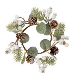 Silver Tree Candle Ring White and Silver Berries with Pine Cones Medium Silver Tree Candle Ring White and Silver Berries with Pine Cones Medium