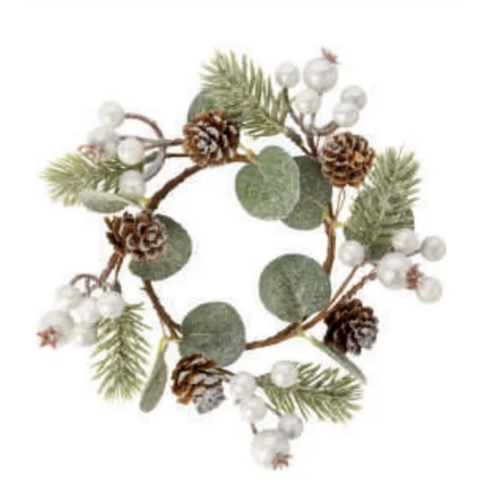 Silver Tree Candle Ring White and Silver Berries with Pine Cones Medium Silver Tree Candle Ring White and Silver Berries with Pine Cones Medium