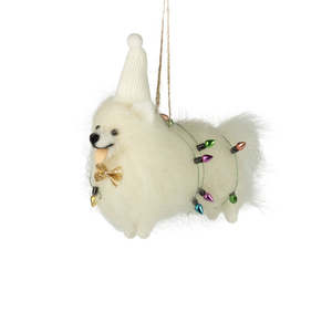 Silver Tree Dog Ornament Wrapped in Christmas Lights Silver Tree Dog Ornament Wrapped in Christmas Lights