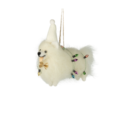 Silver Tree Dog Ornament Wrapped in Christmas Lights Silver Tree Dog Ornament Wrapped in Christmas Lights